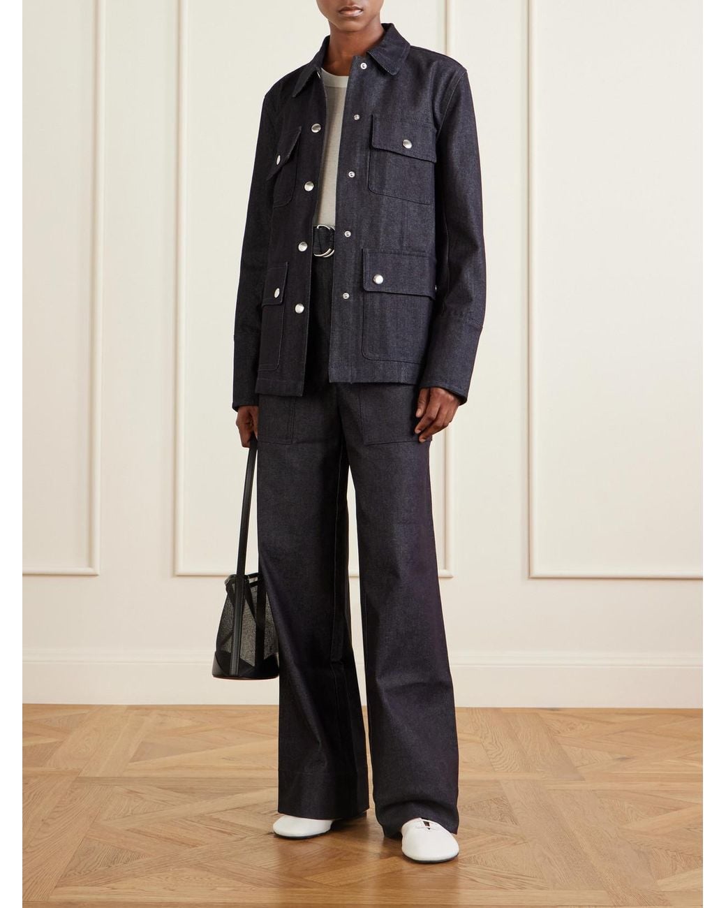 Proenza Schouler Blue Lina Belted Stretch-Cotton Twill Wide-Leg Pants