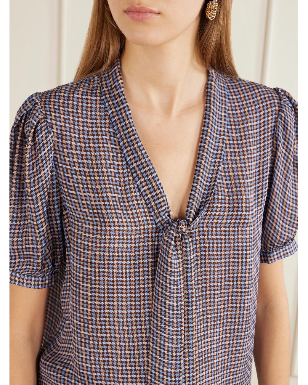 FRAME Purple The Sonnet Checked Silk Blouse