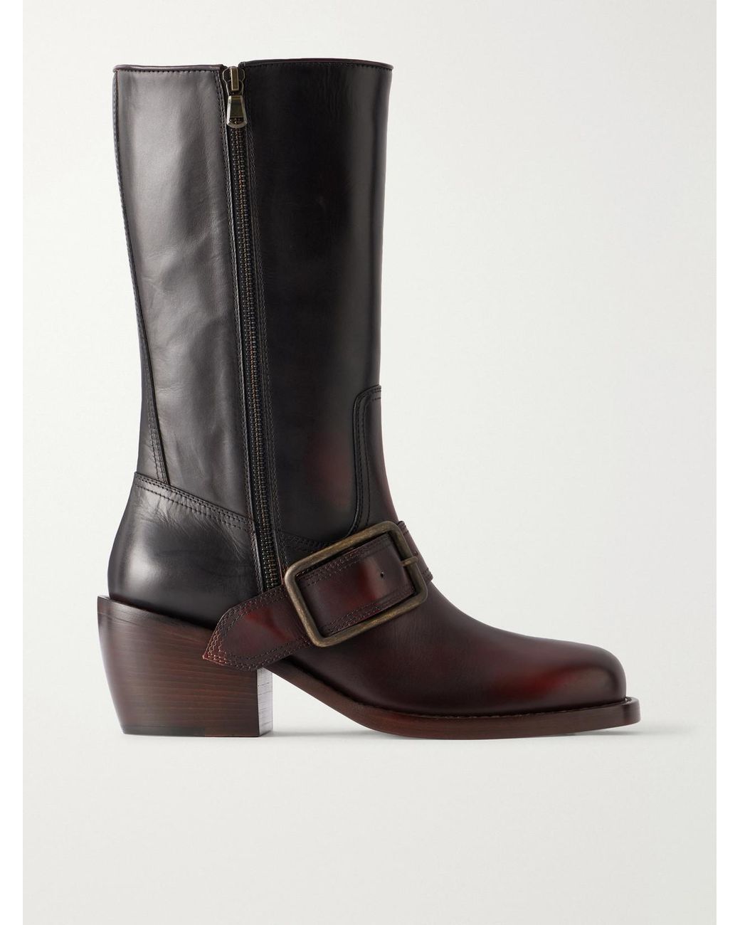 Dries Van Noten Black Buckle-Detail Leather Knee Boots