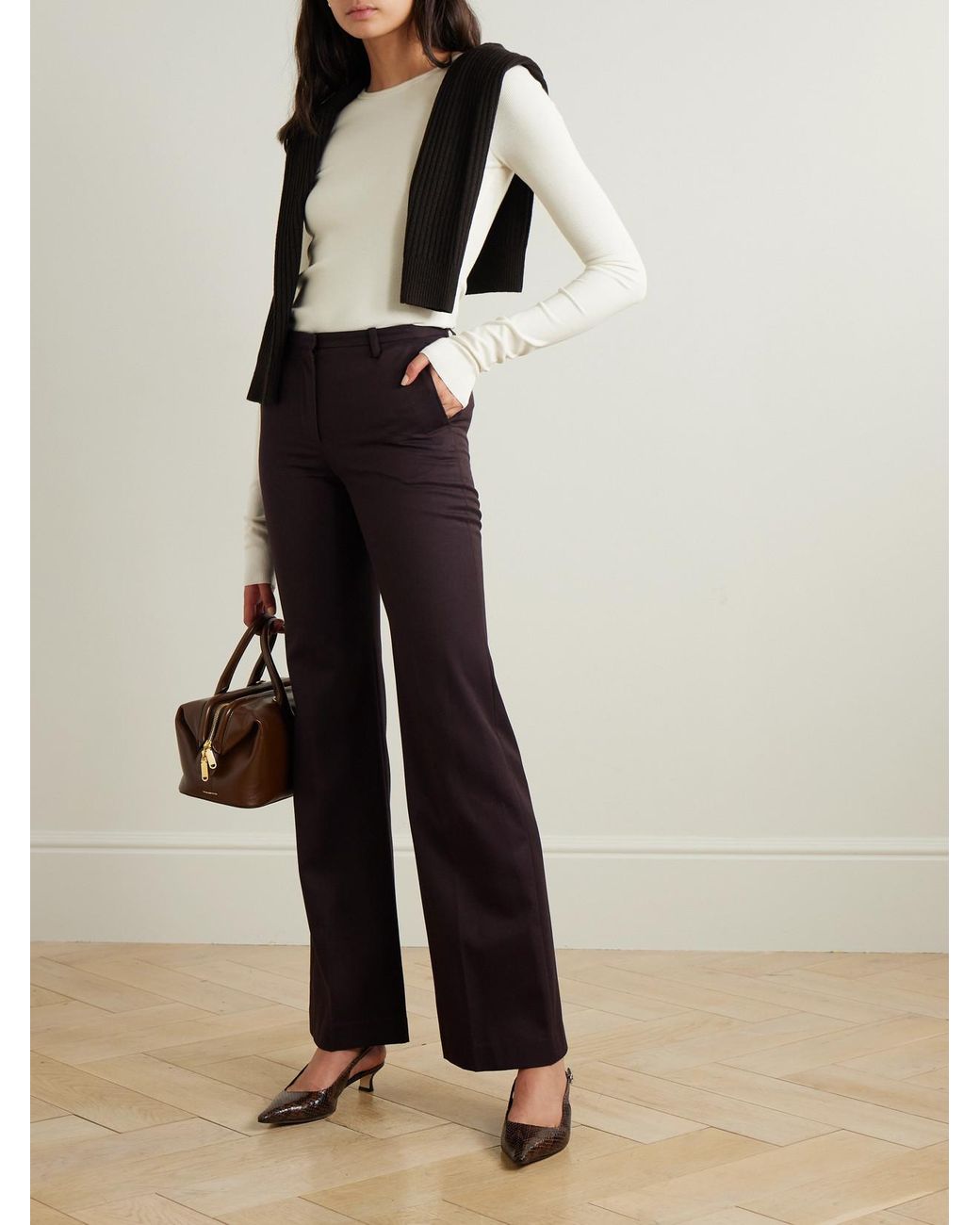 ÉTERNE White Ribbed Stretch Cotton And Modal-Blend Top