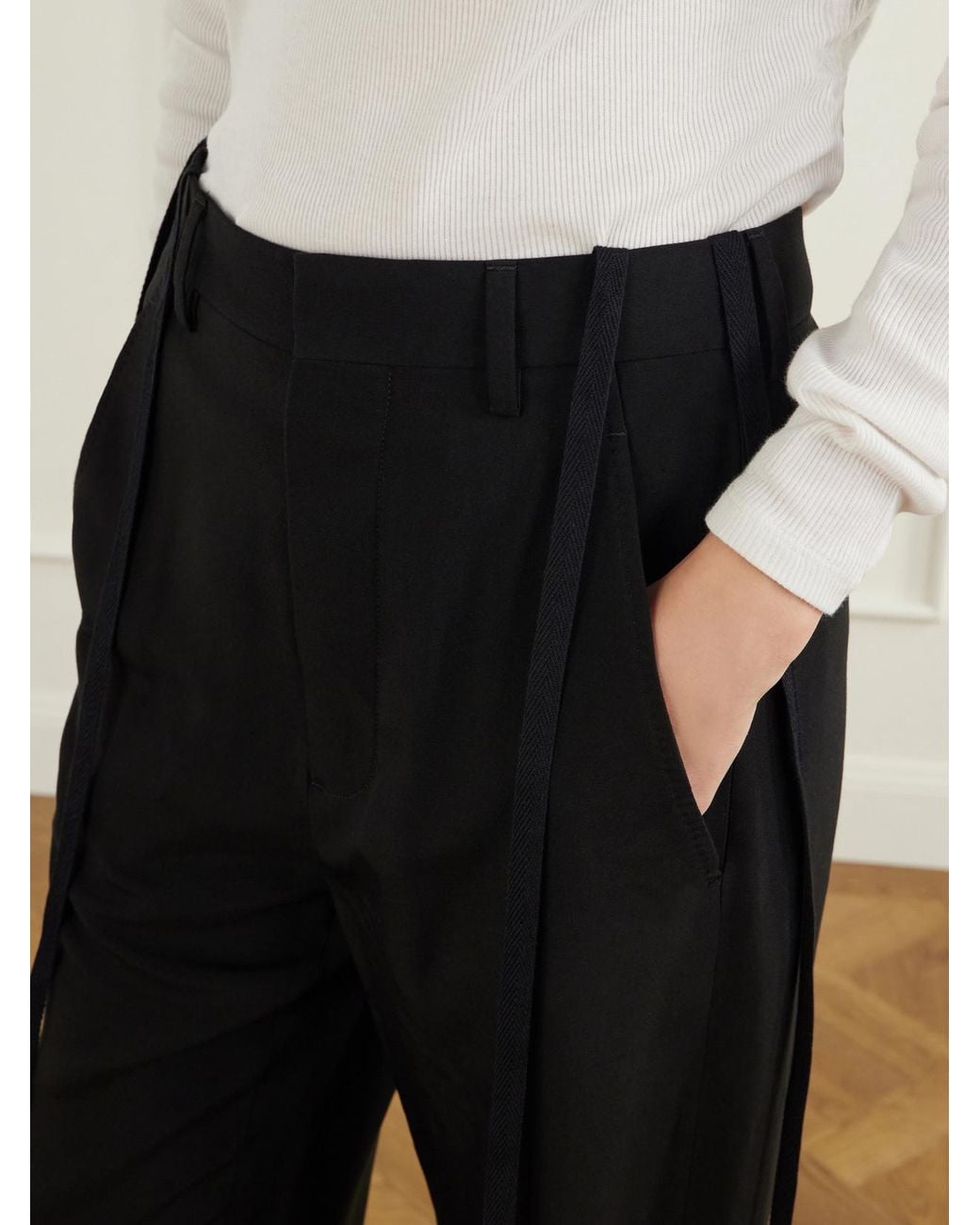 Ann Demeulemeester Black Anneke Ribbon-Detailed Jersey Wide-Leg Pants