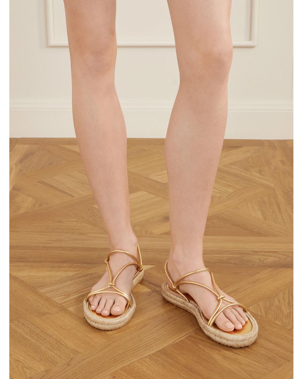 Gianvito Rossi Natural Metallic Leather Espadrille Sandals