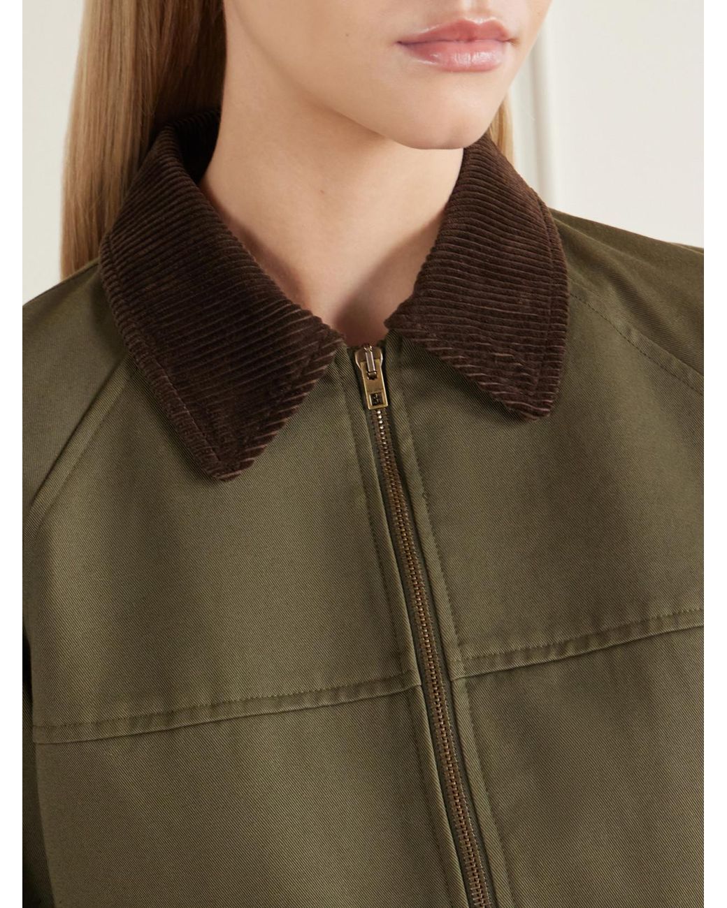 Nili Lotan Green Victor Corduroy-Trimmed Cotton-Twill Jacket