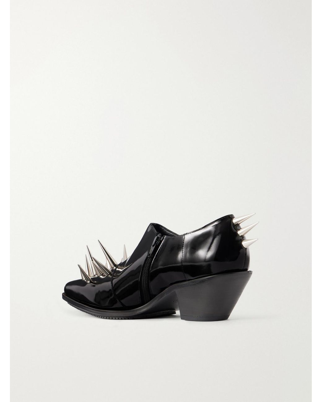 Junya Watanabe Black Studded Patent-Leather Ankle Boots
