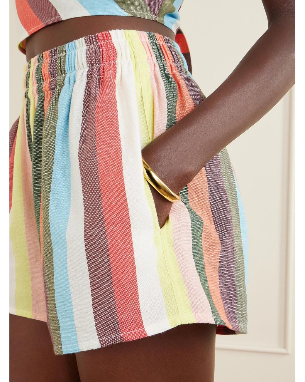 Marrakshi Life White Striped Cotton Shorts