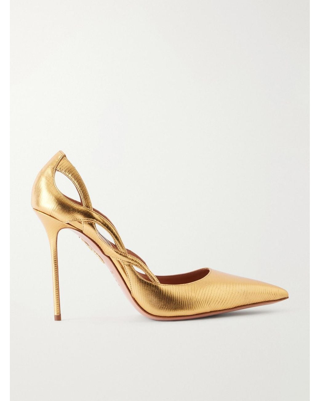 Aquazzura Contour 105 Metallic Lizard-Effect Leather Pumps