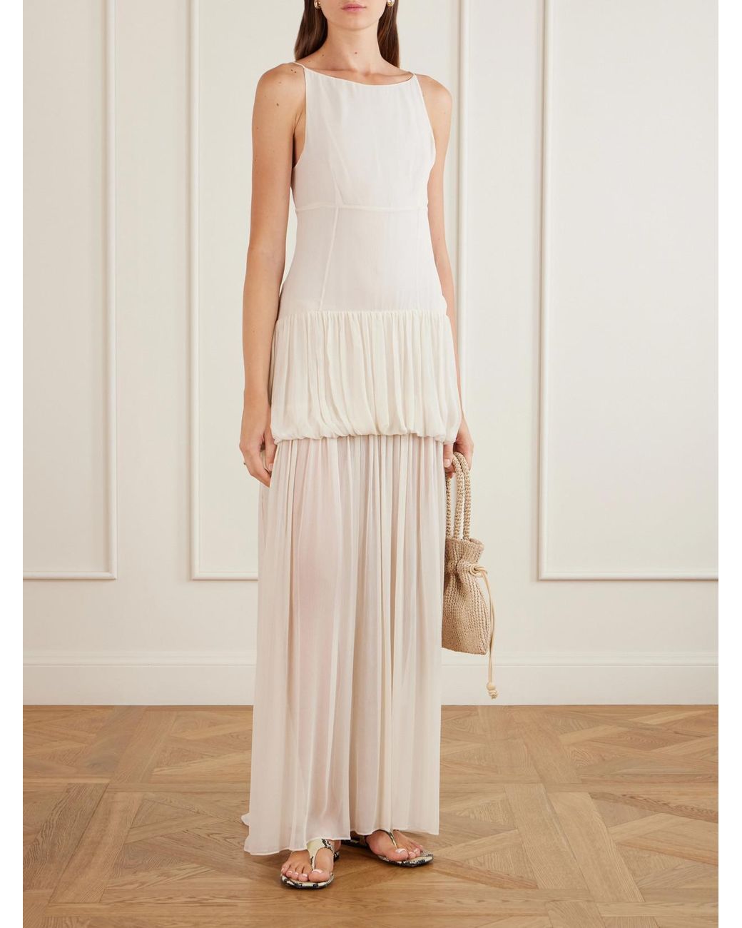 LIBEROWE White Nina Tiered Silk-Chiffon Maxi Dress