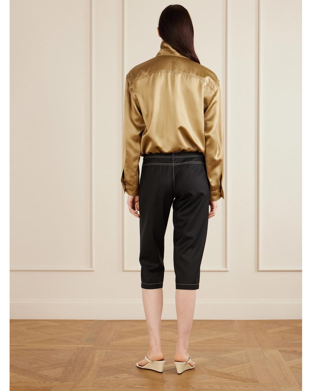 Aflalo Black Zuri Wool-Twill Slim-Fit Capri Pants
