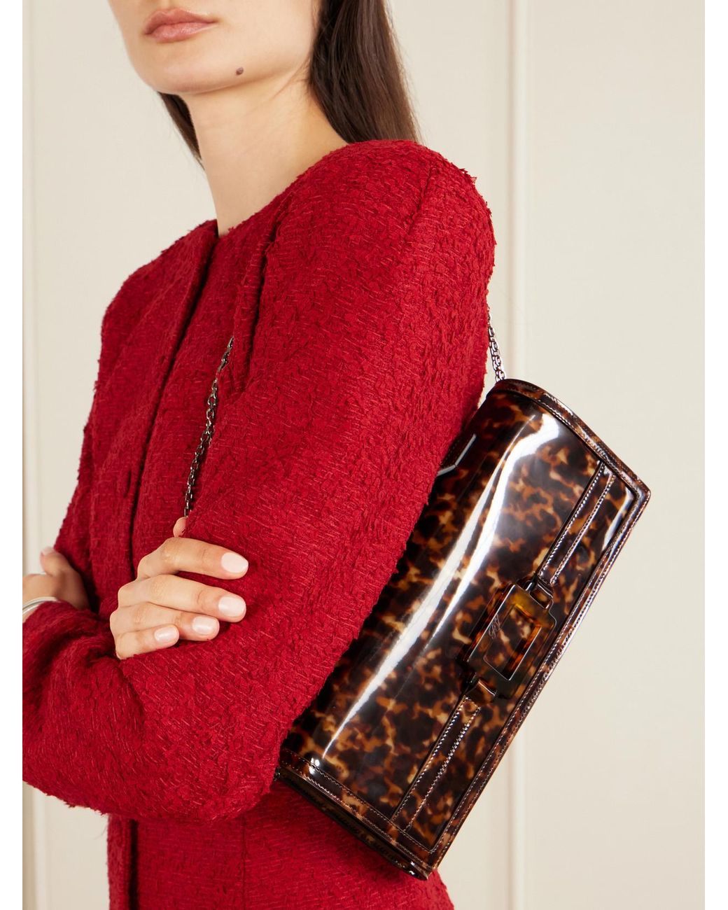 Roger Vivier Brown Belle Vivier Tortioseshell Coated-Woven Clutch