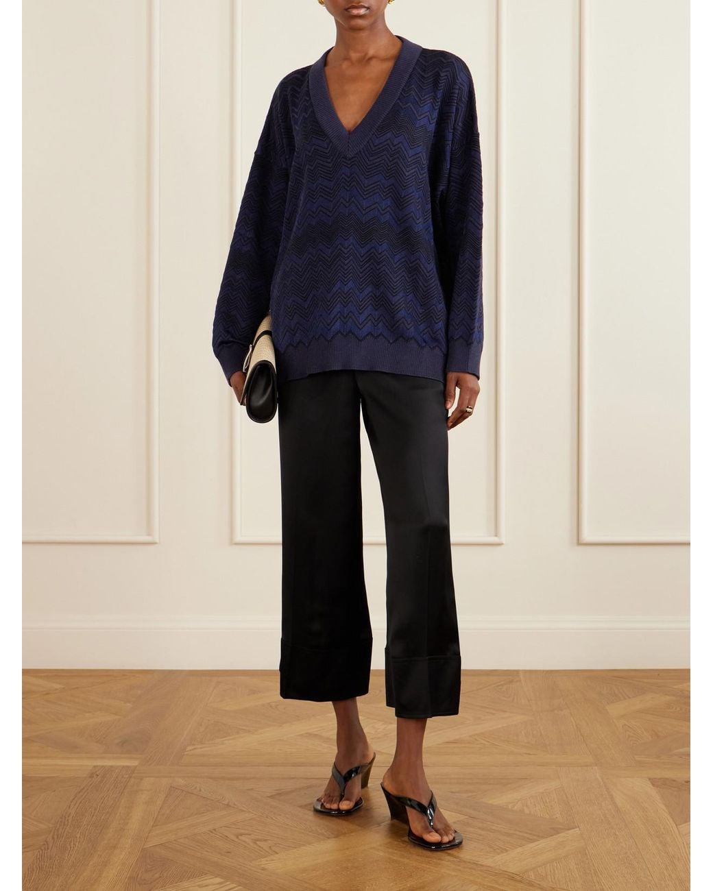 Missoni Blue Striped Crochet-Knit Sweater