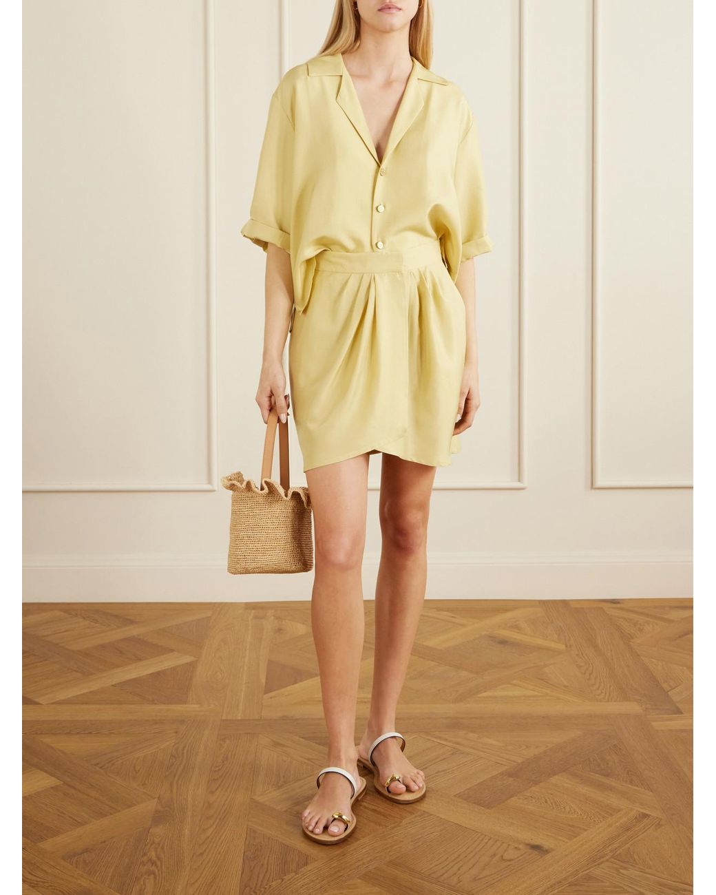 LeKasha Yellow Abnus Cropped Silk Shirt