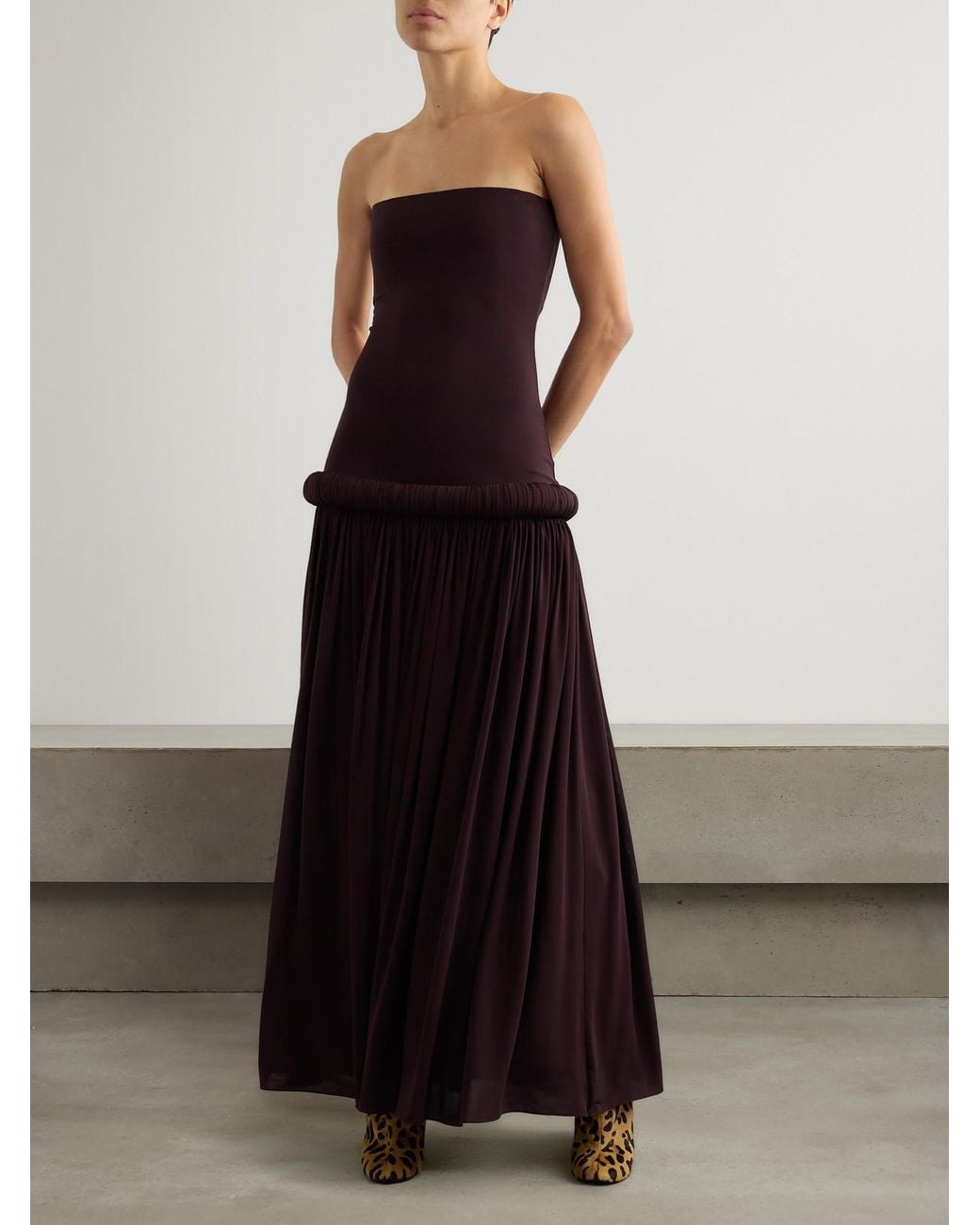 Alaïa Purple Strapless Pleated Stretch-Jersey Midi Dress