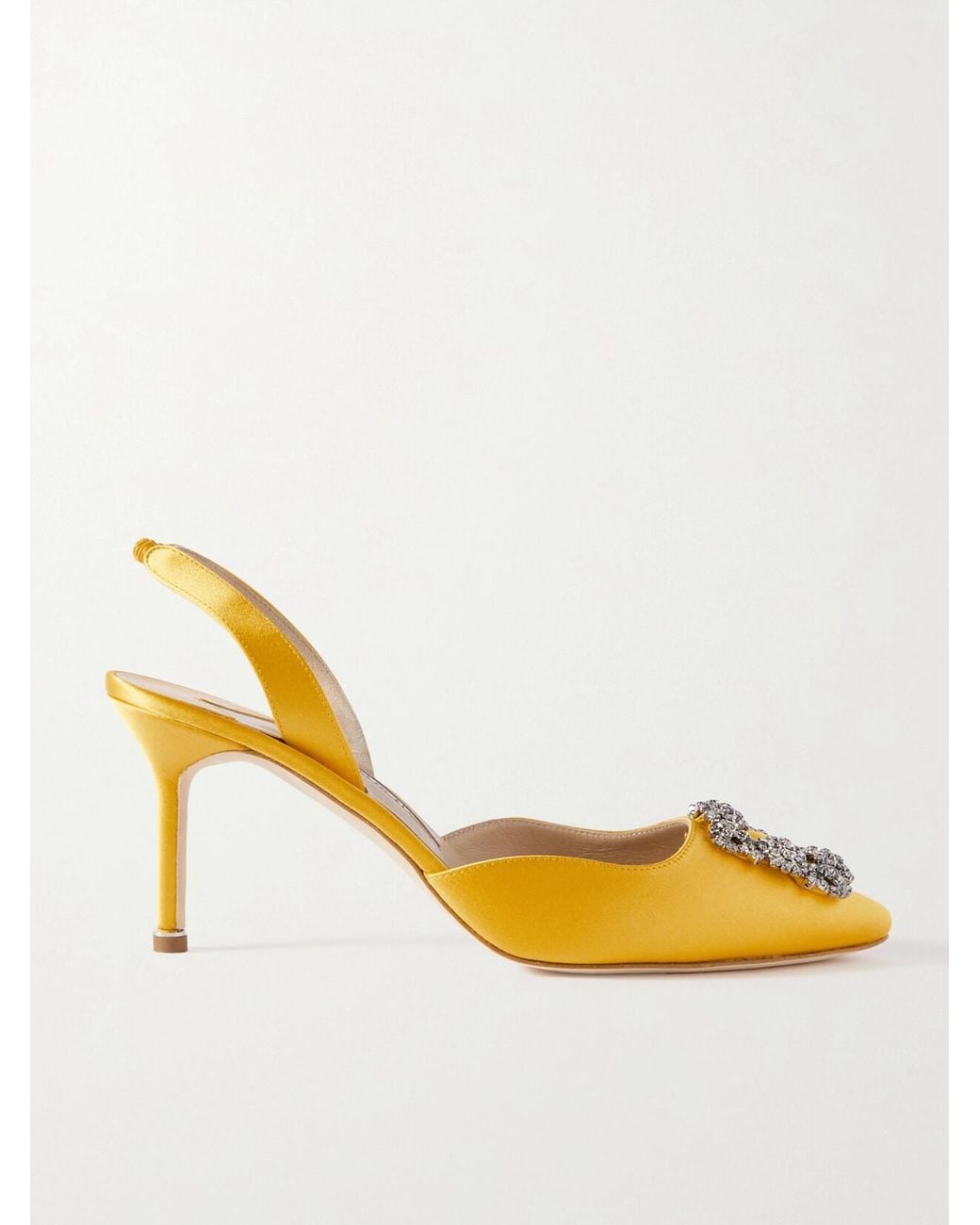 Manolo Blahnik Metallic Hangisli 70 Embellished Satin Slingback Pumps