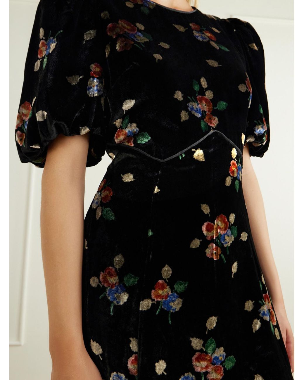 Sea Black Leda Floral-Patterned Velvet Midi Dress