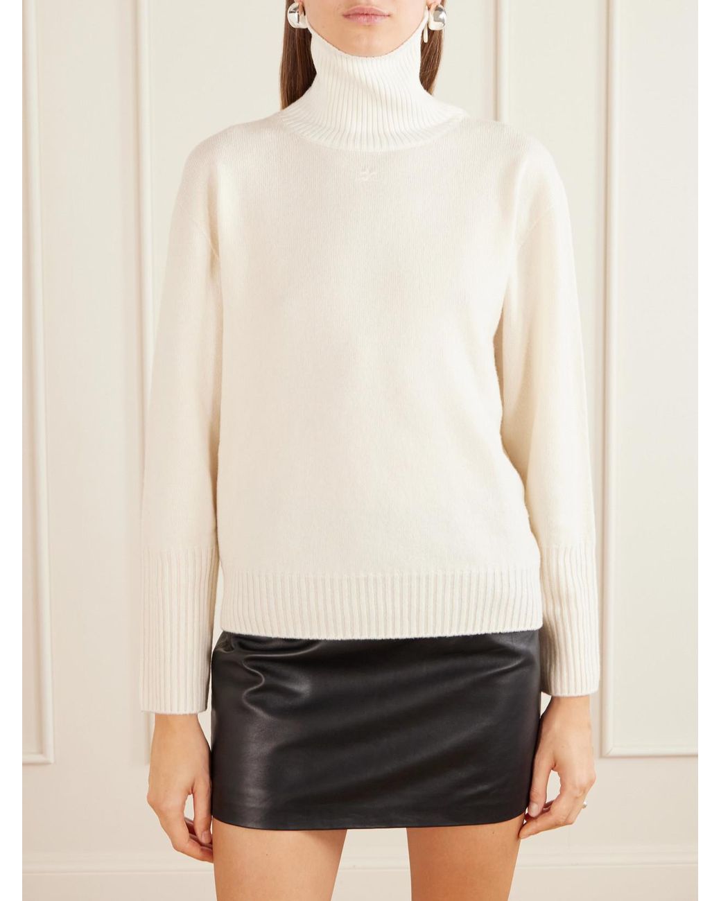 Courreges Natural Logo-Embroidered Ribbed-Knit Wool Sweater
