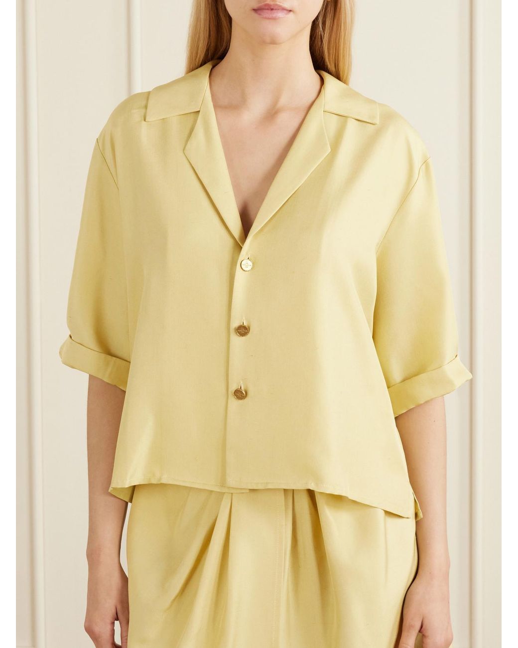LeKasha Yellow Abnus Cropped Silk Shirt