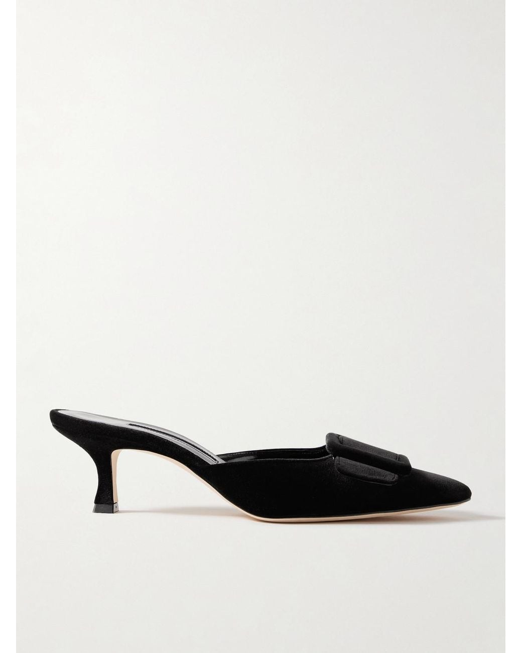 Manolo Blahnik Black Maysale 50 Buckled Velvet Mules