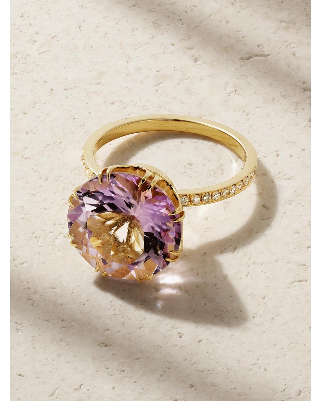 Ileana Makri Natural Solitaire Crown 18-Karat, Amethyst And Diamond Ring