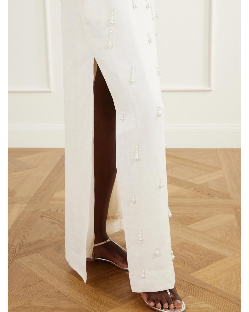 ANDRES OTALORA White Velar Embellished Linen-Woven Maxi Dress
