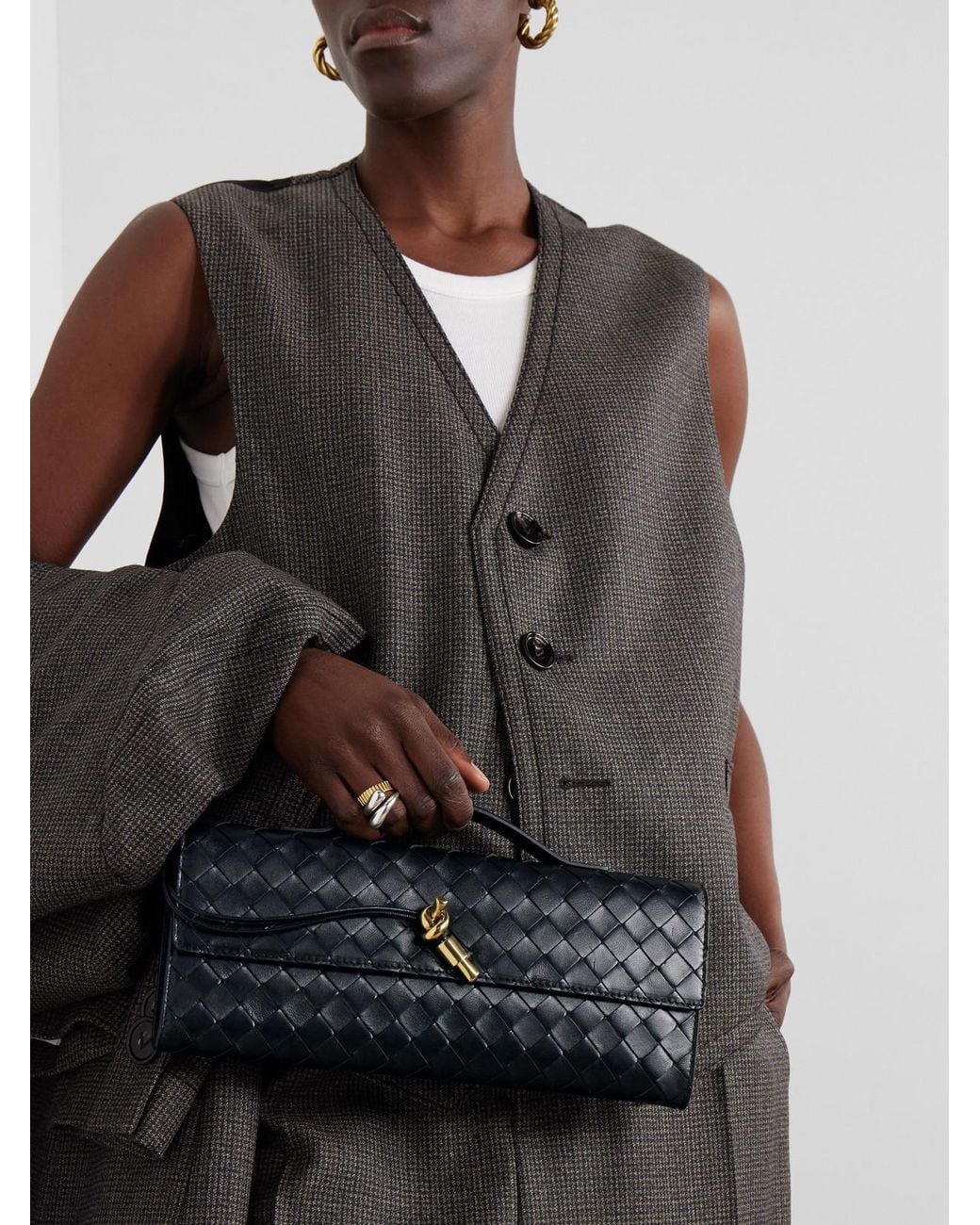 Bottega Veneta Black Andiamo Long Intrecciato Leather Clutch