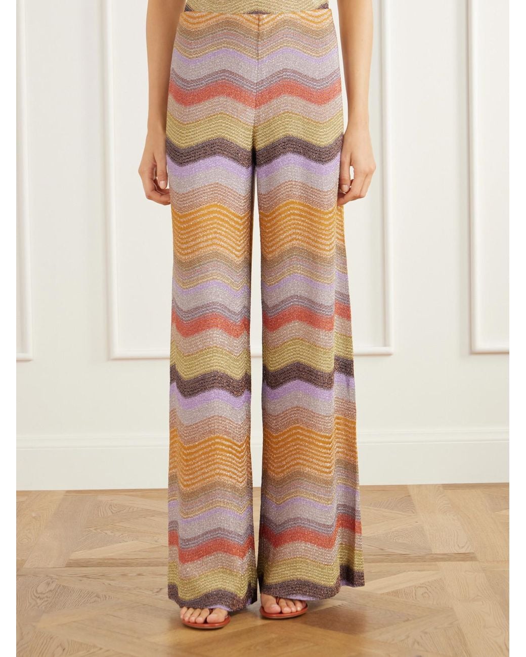 Missoni Multicolor Striped Metallic Crochet-Knit Wide-Leg Pants