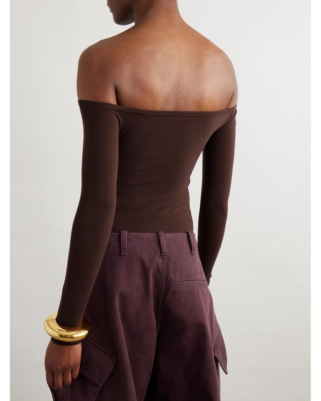 Alaïa Brown Off-The-Shoulder Stretch-Jersey Bodysuit