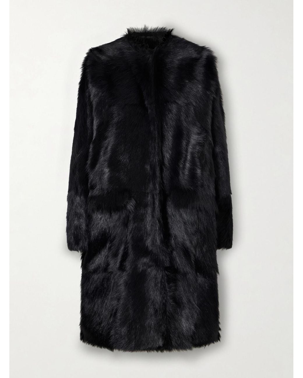 Totême Black Collarless Shearling Coat