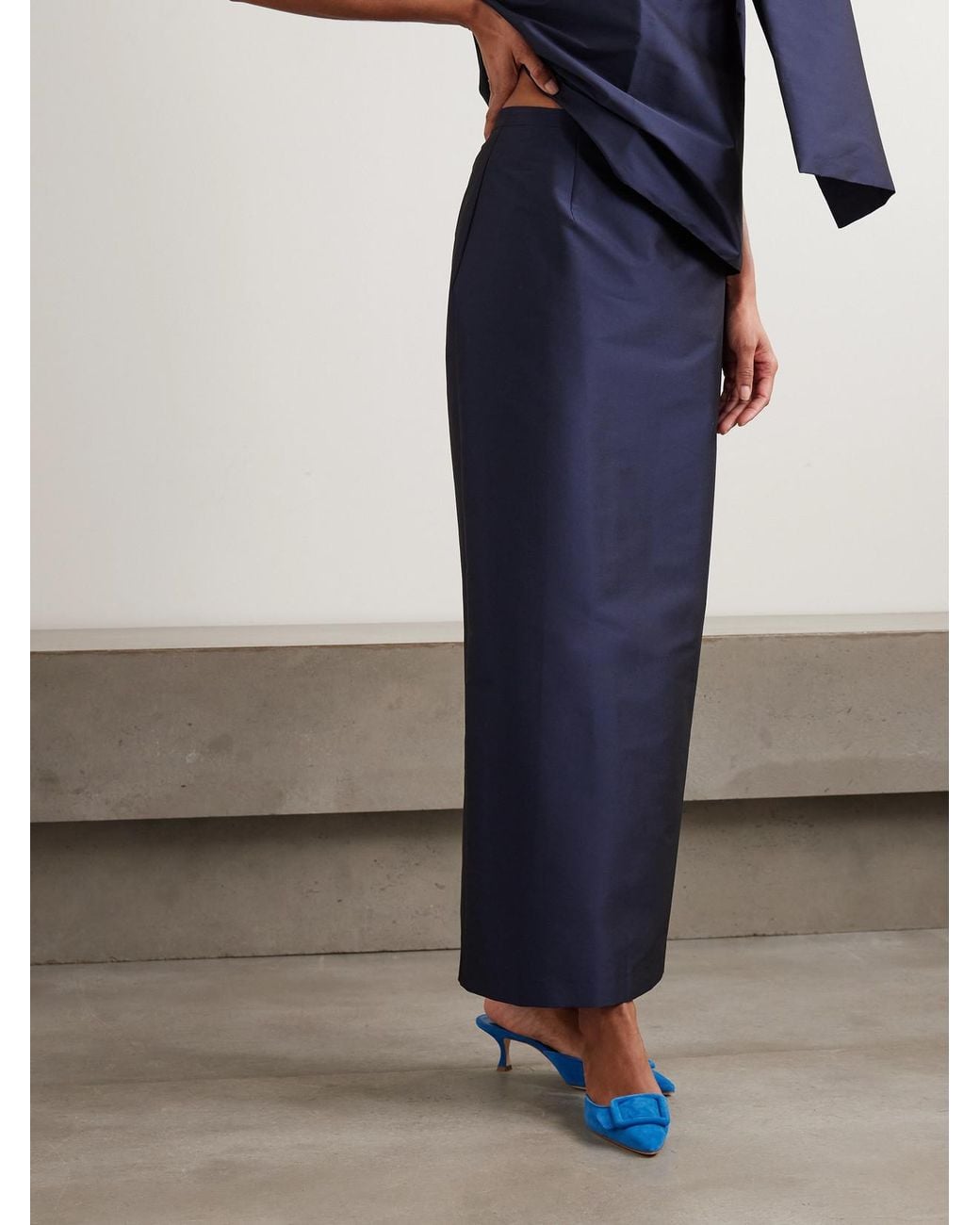 BERNADETTE Blue Norma Taffeta Maxi Skirt