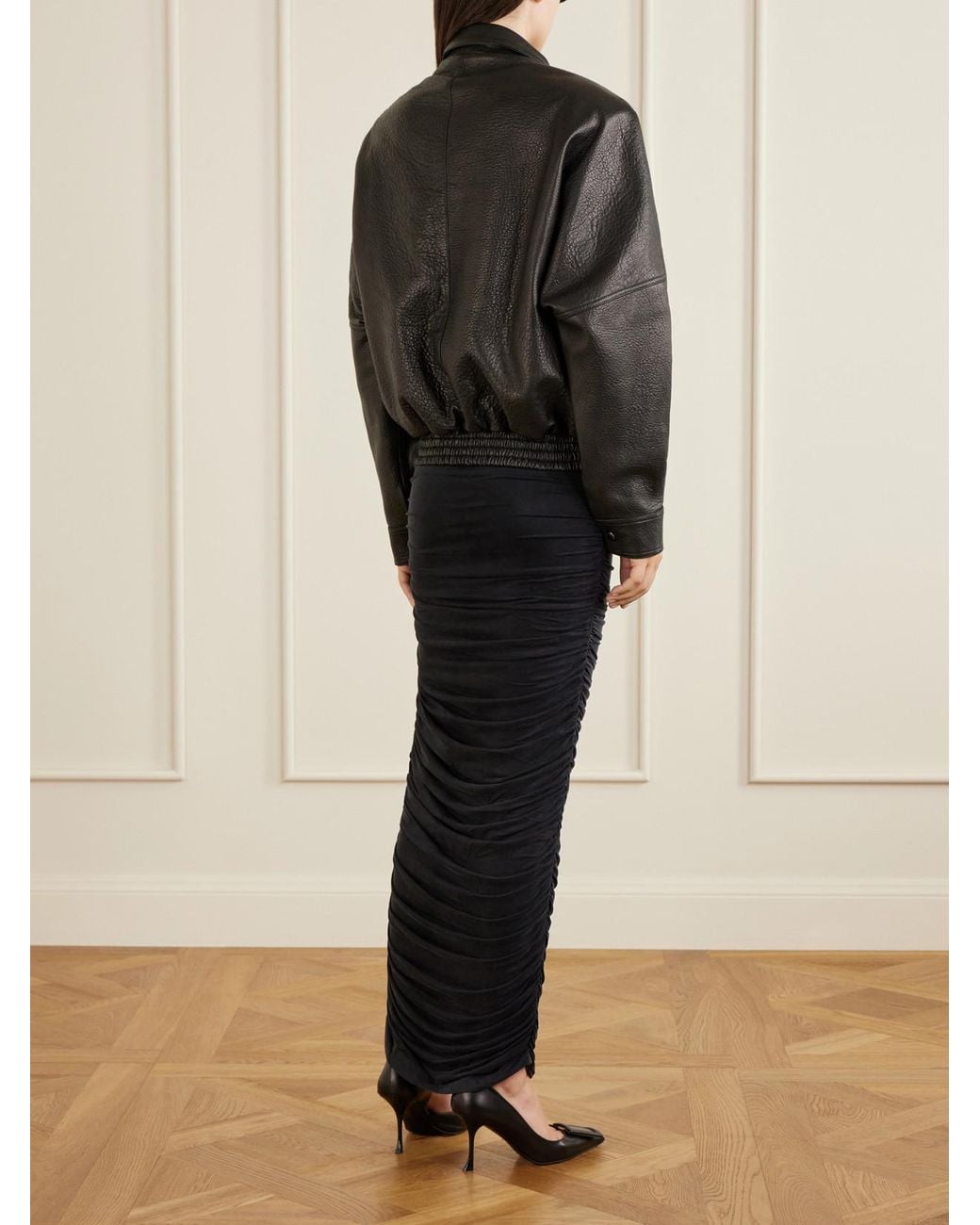 Magda Butrym Black Textured-Leather Biker Jacket