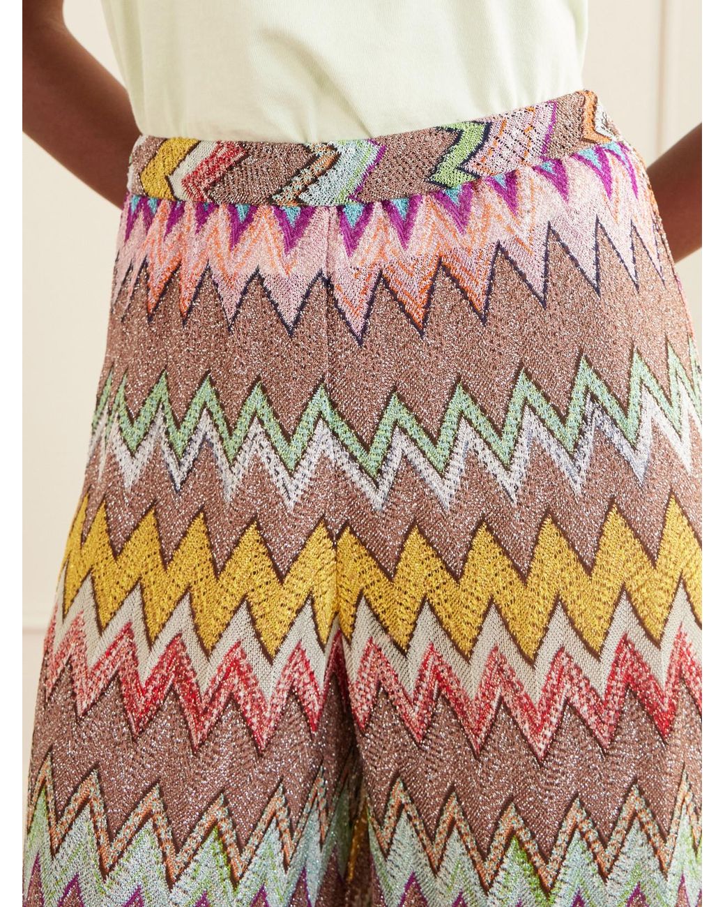Missoni White Striped Metallic Crochet-Knit Wide-Leg Pants