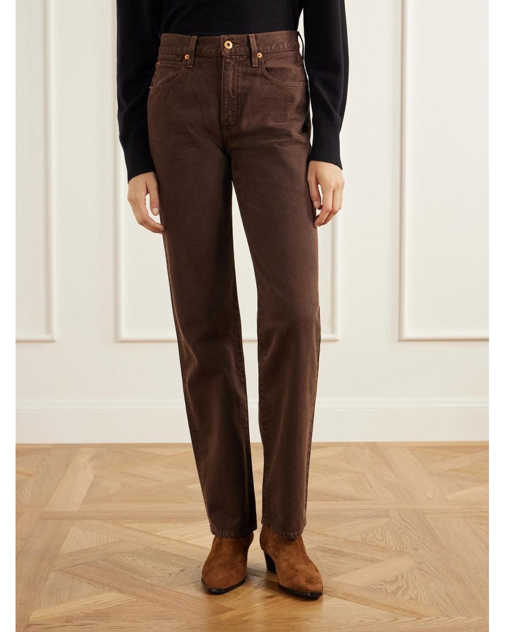 SLVRLAKE Denim Brown Phoenix Mid-Rise Straight-Leg Jeans