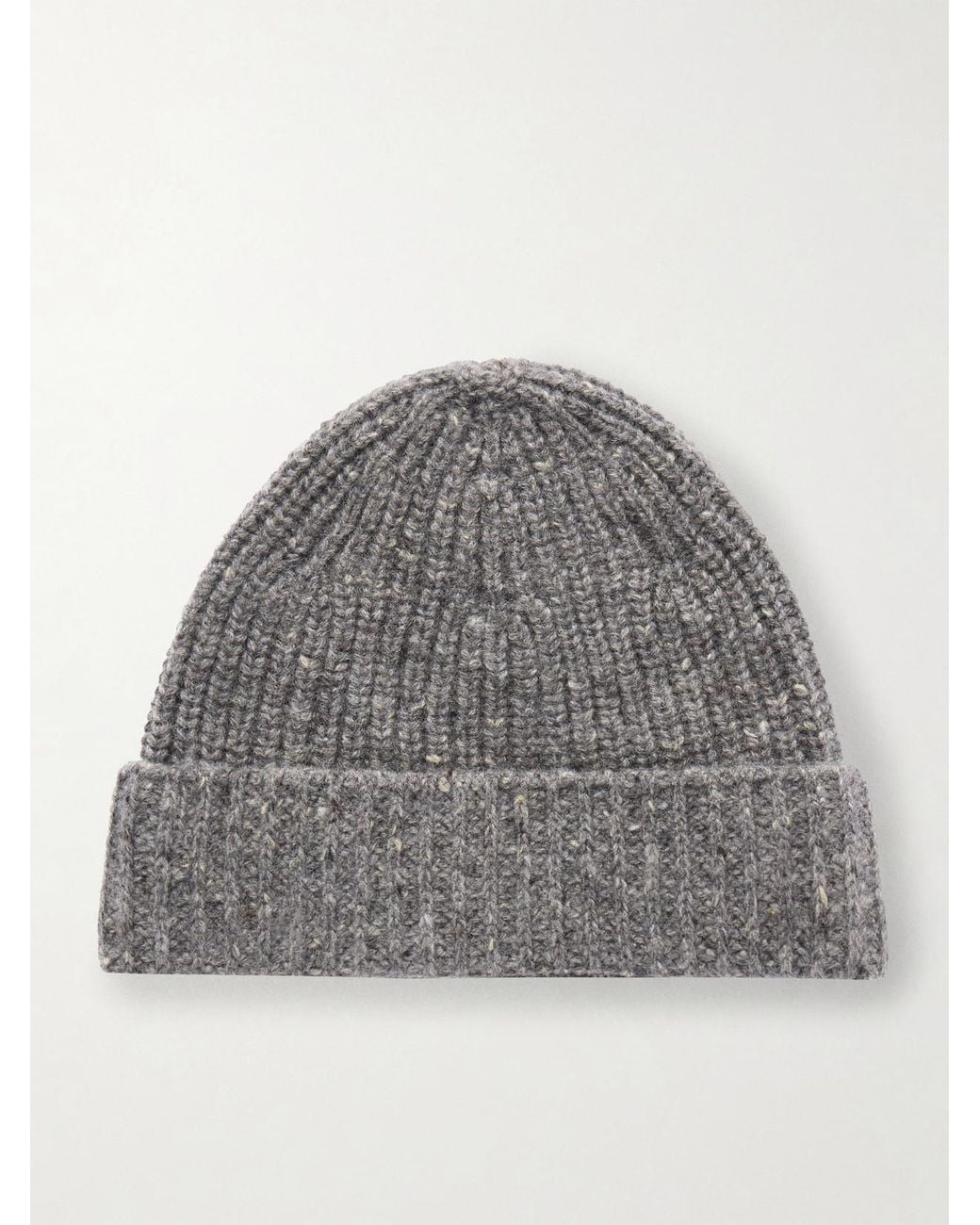 Auralee Gray Ribbed Cashmere Beanie