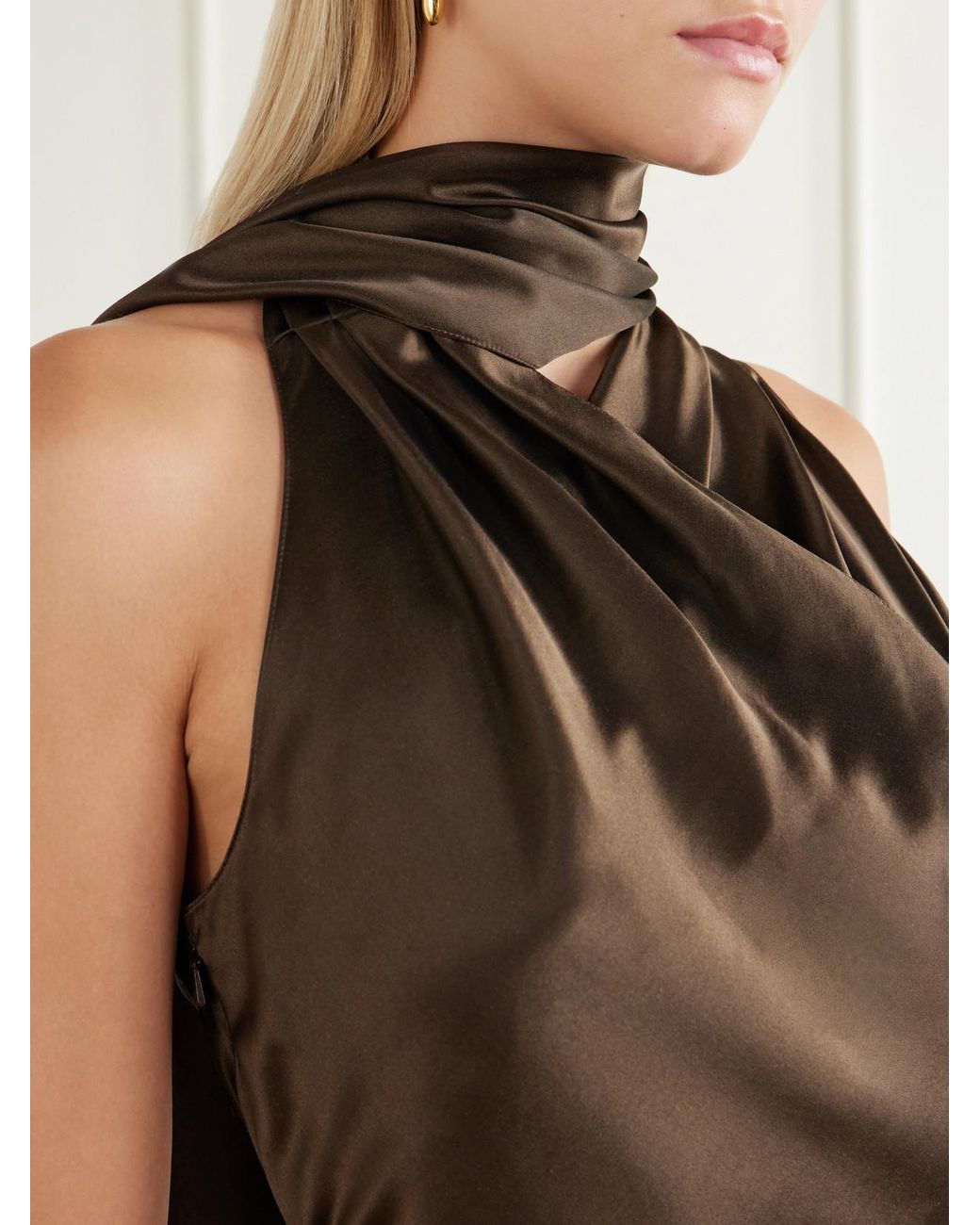 Ralph Lauren Natural Rynn Belted Duchess-Silk Halterneck Gown