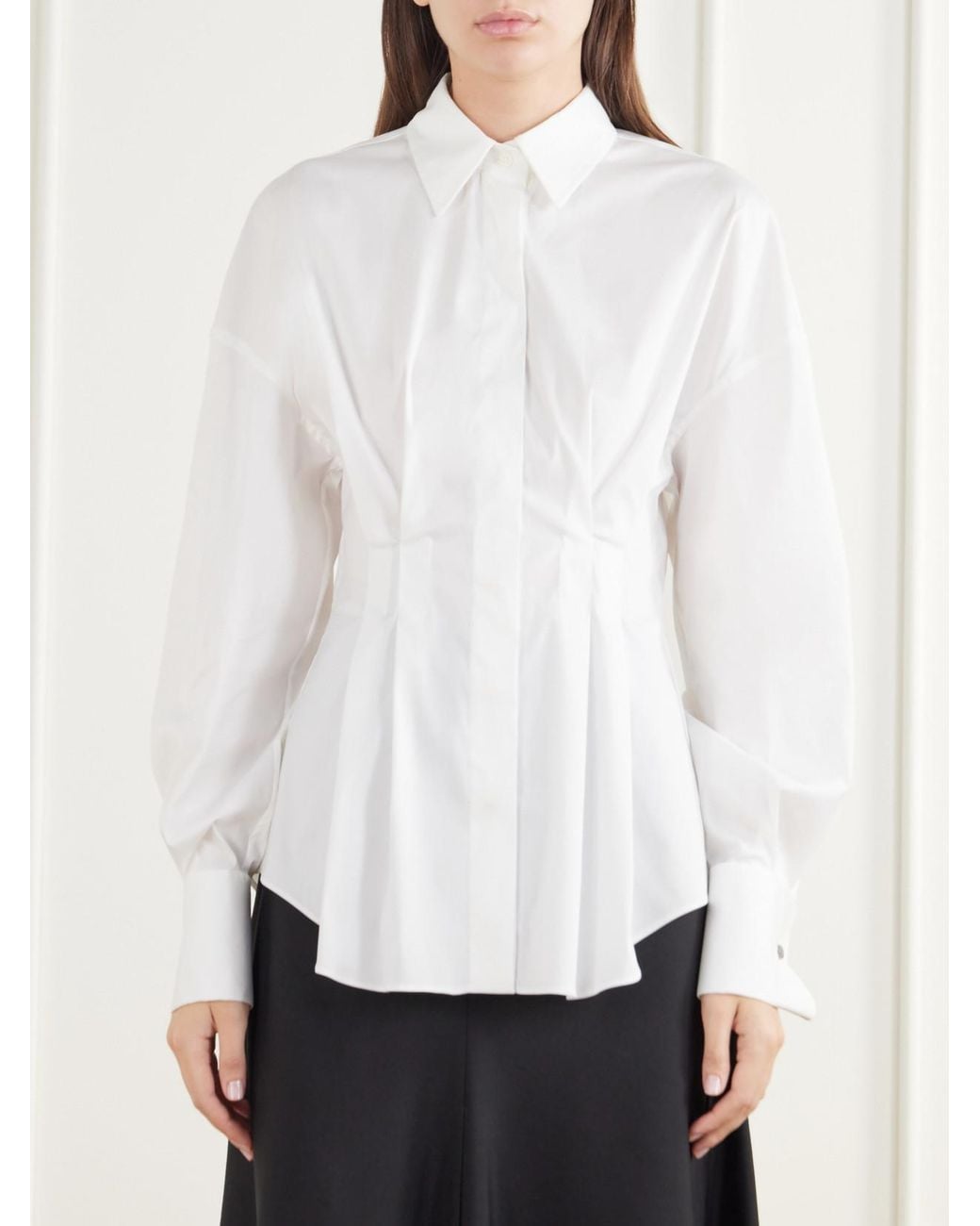 Brunello Cucinelli White Pleated Cotton-Blend Poplin Shirt