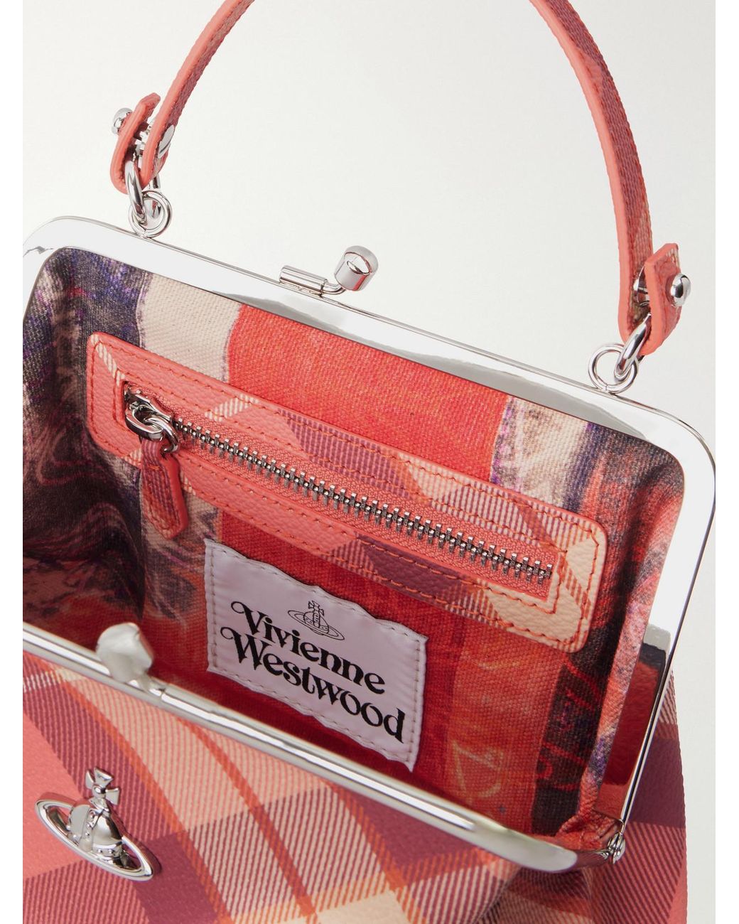 Vivienne Westwood Pink Granny Frame Mini Orb-Detailed Checked Top-Handle Bag