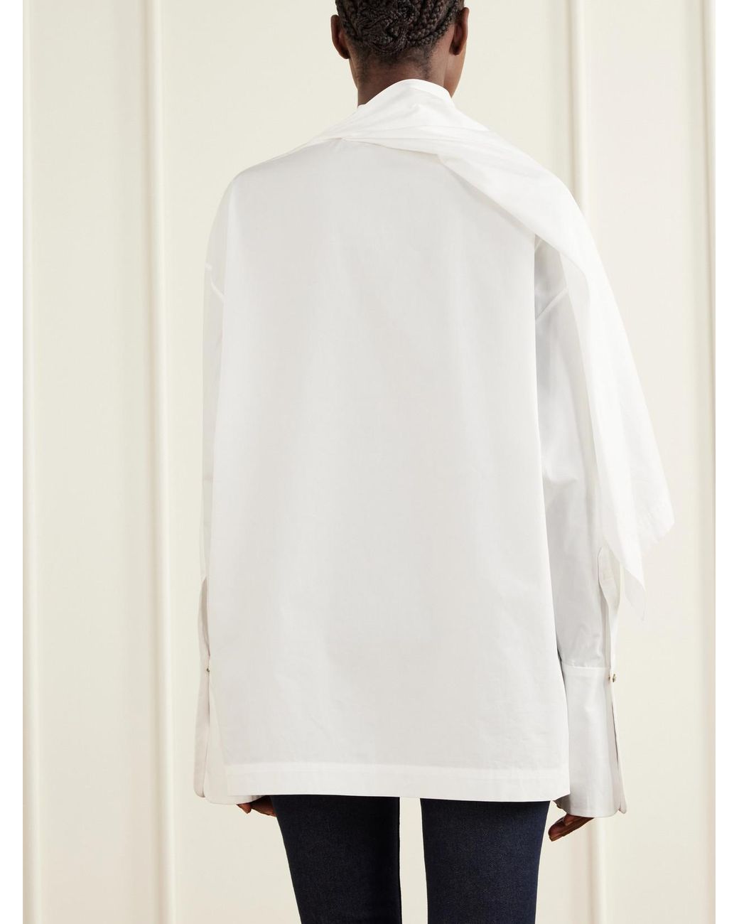 Zimmermann White Clash Tie-Detailed Asymmetric Cotton-Poplin Shirt