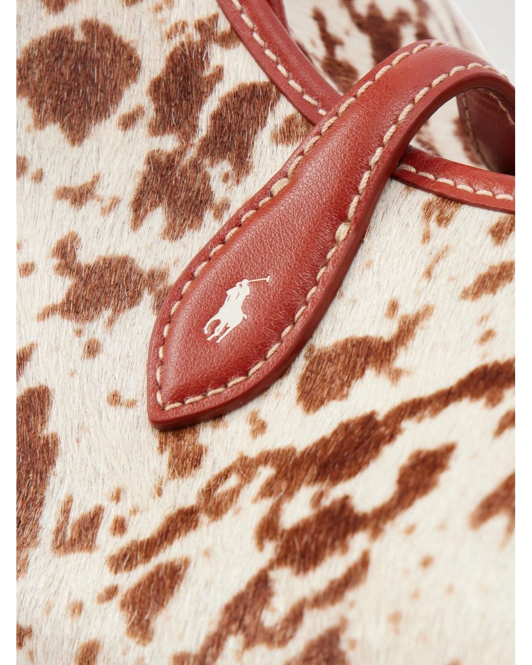 Polo Ralph Lauren Pink Ply Medium Leather-Trimmed Cow-Print Calf Hair Tote