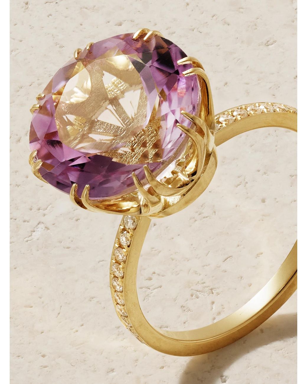 Ileana Makri Natural Solitaire Crown 18-Karat, Amethyst And Diamond Ring
