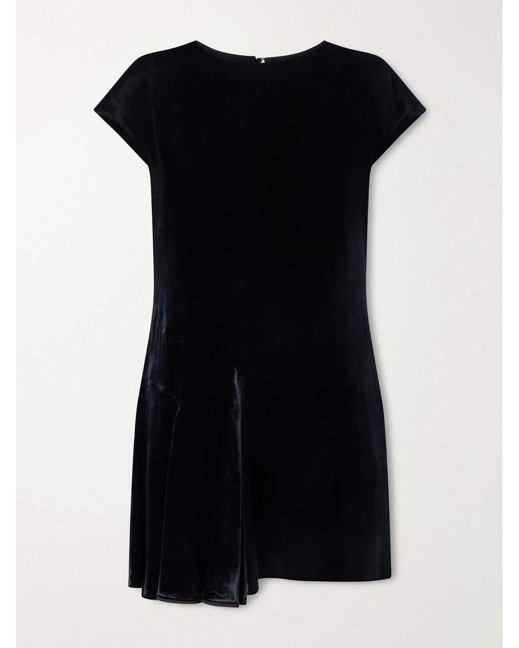 Khaite Black Scarla Asymmetric Pleated Satin Mini Dress