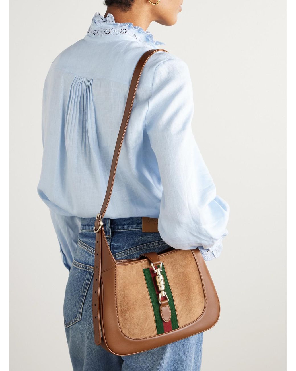 Gucci Brown Jackie 1961 Webbing-Trimmed Suede And Leather Shoulder Bag