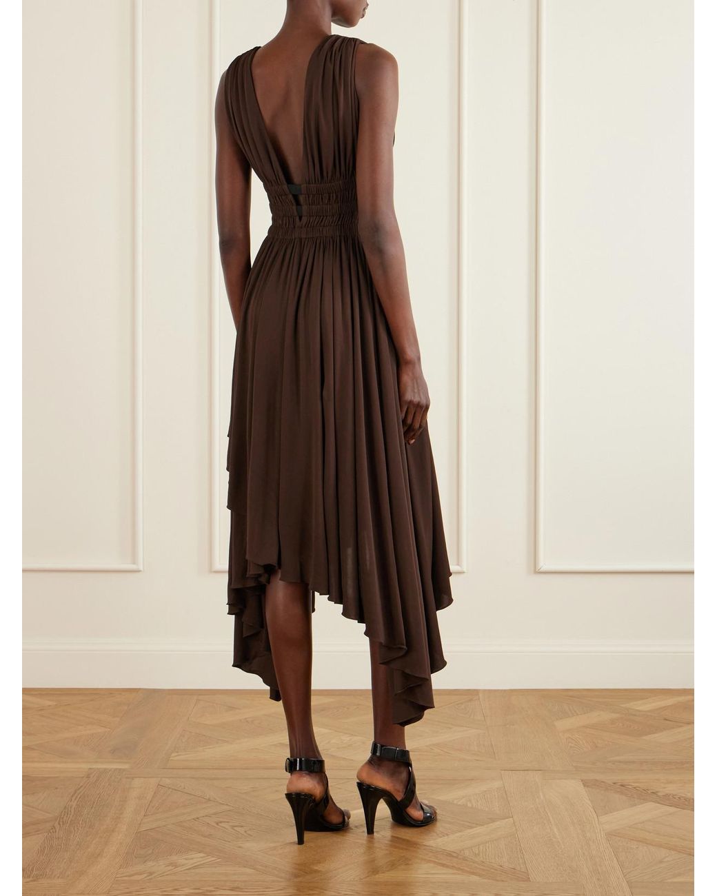 Alaïa Brown Draped Jersey Midi Dress