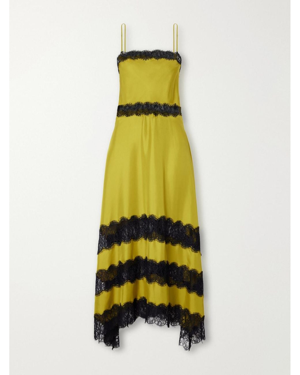 Ulla Johnson Yellow Coco Lace-Trimmed Silk-Satin Midi Dress