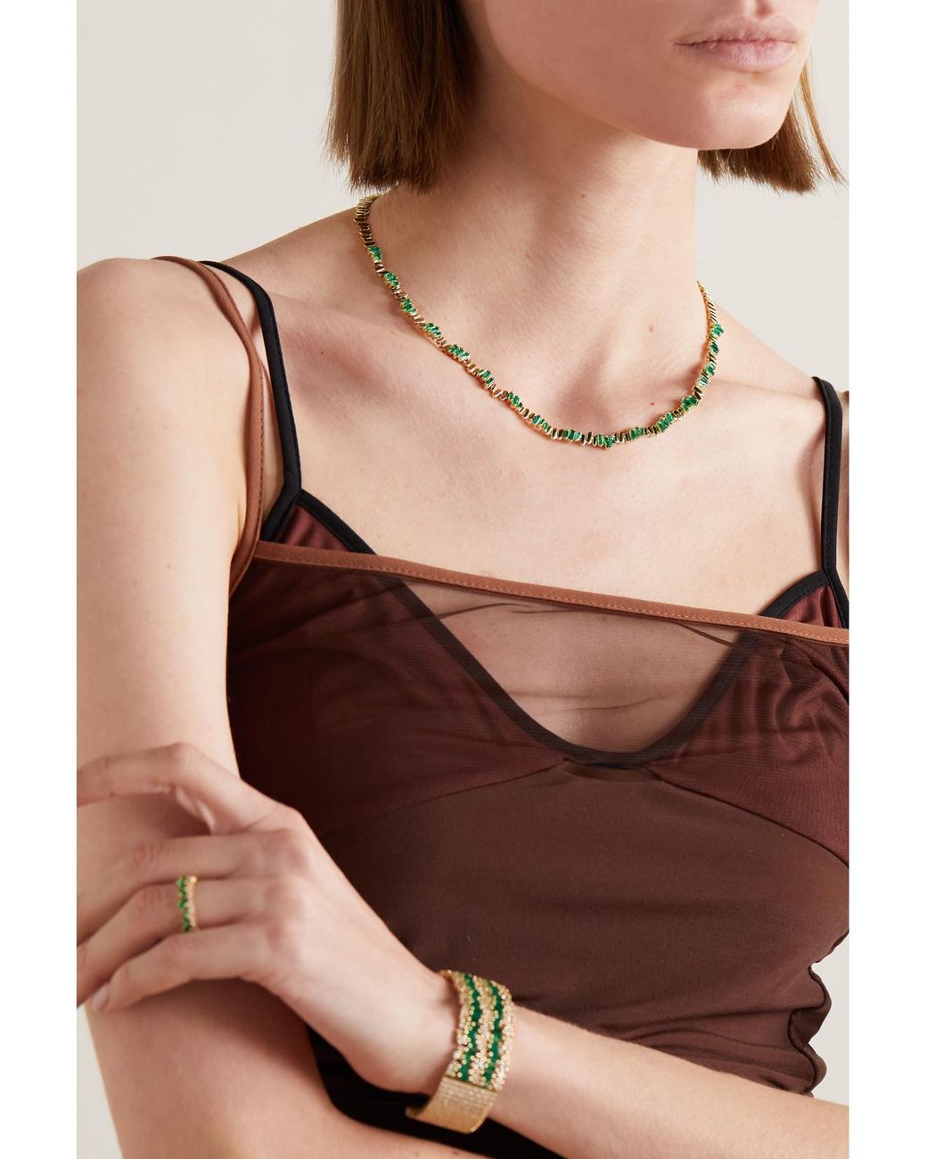 Suzanne Kalan Natural 18-Karat Emerald Tennis Necklace