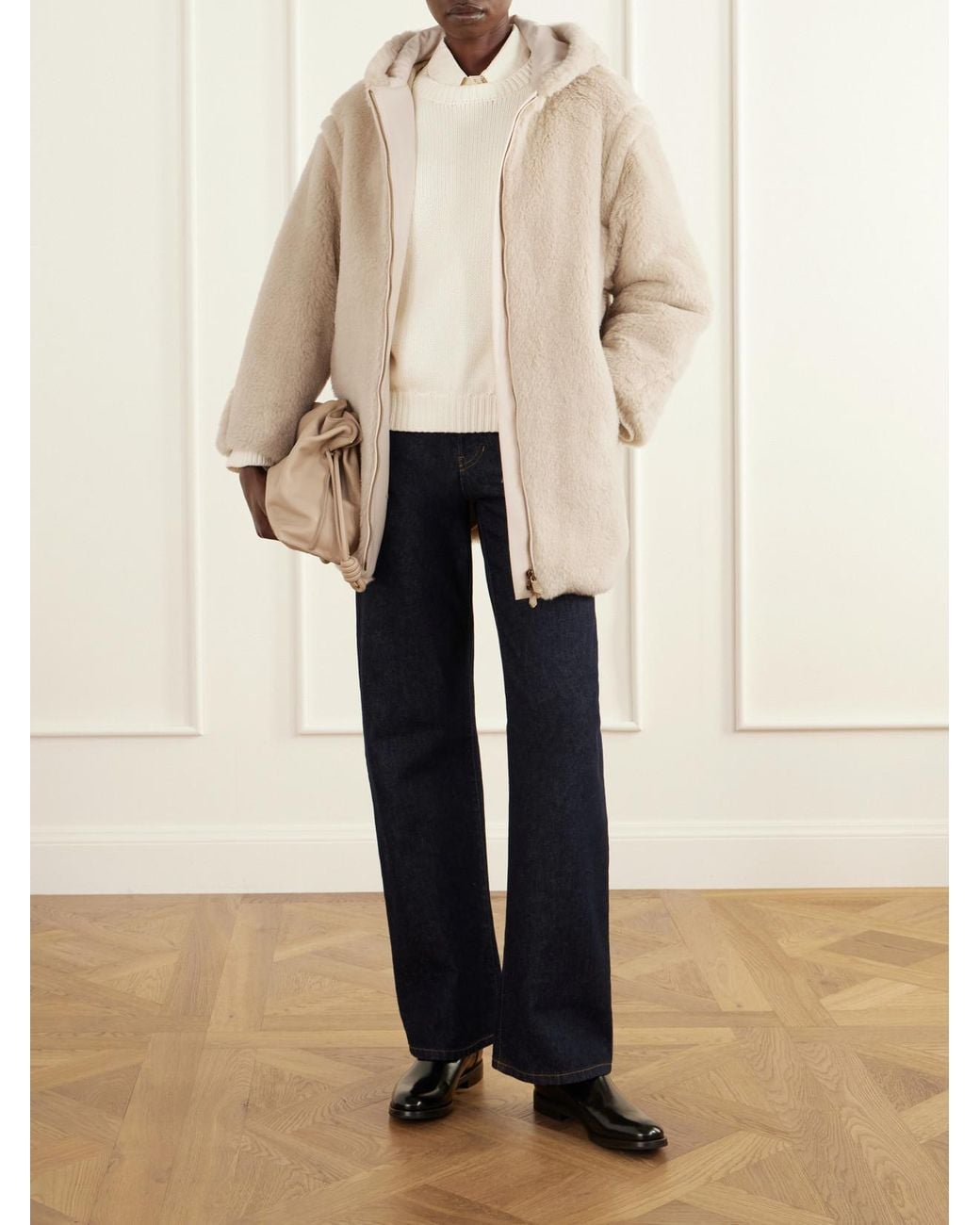 Max Mara Natural Spadino Teddy Hooded Alpaca, Wool And Silk-Blend Coat