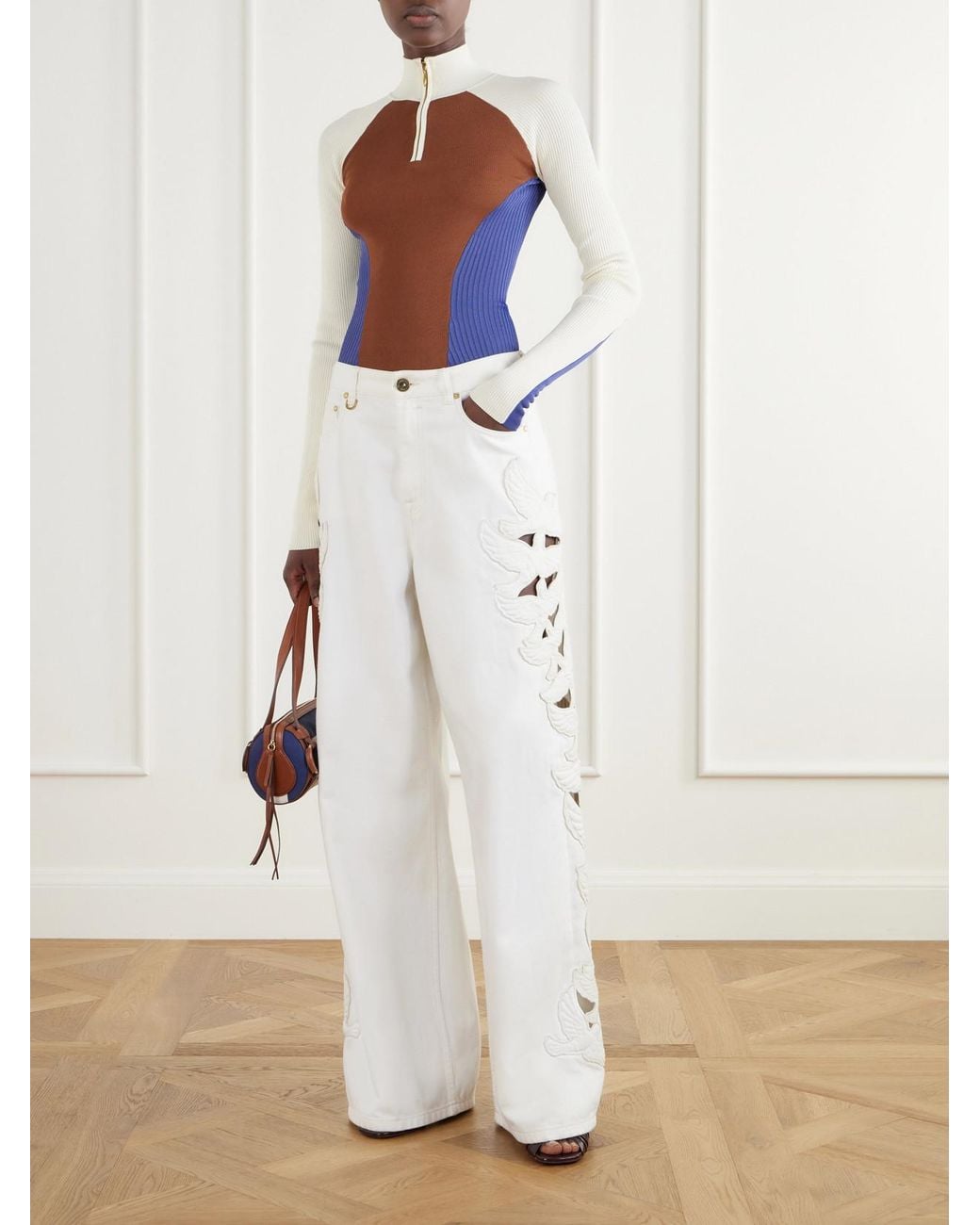 Zimmermann Blue Clash Ribbed Jersey Half-Zip Sweater