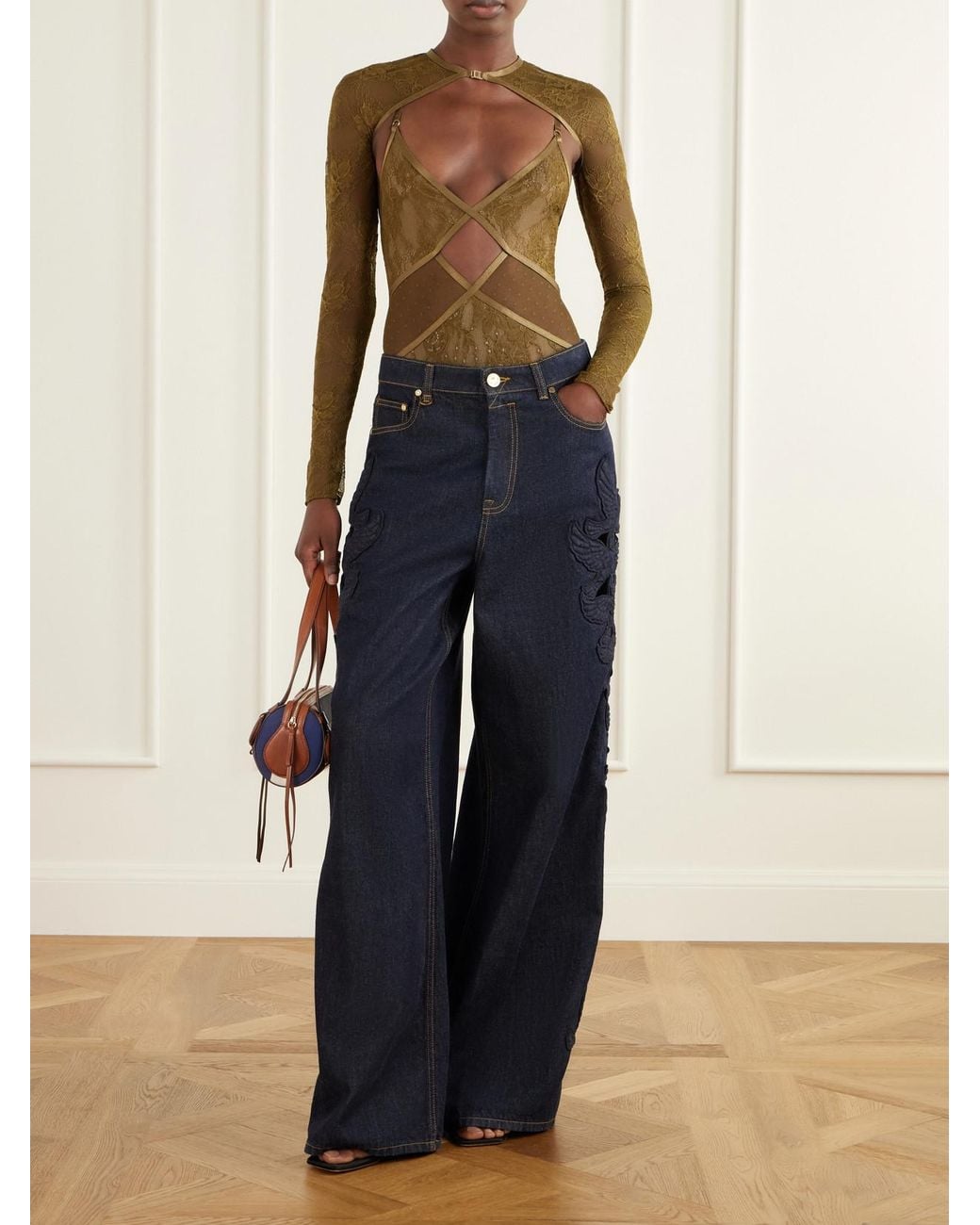 Zimmermann Blue Appliquéd High-Rise Straight-Leg Jeans