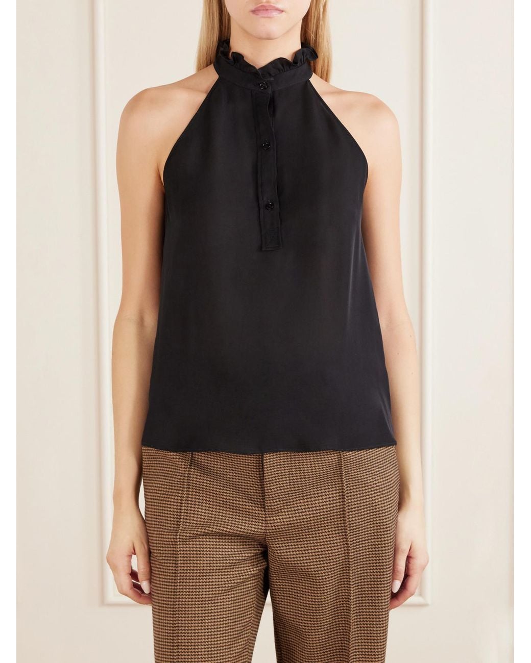 Nili Lotan Black Daniella Halter Silk-Georgette Blouse