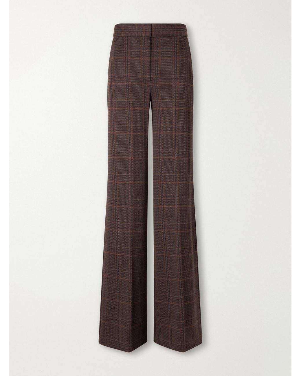 Max Mara Brown Emiro Prince Of Wales Checked Wool And Cotton-Blend Twill Wide-Leg Pants