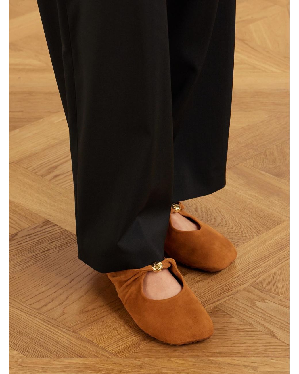 Loewe Brown Pebble Embellished Suede Flats