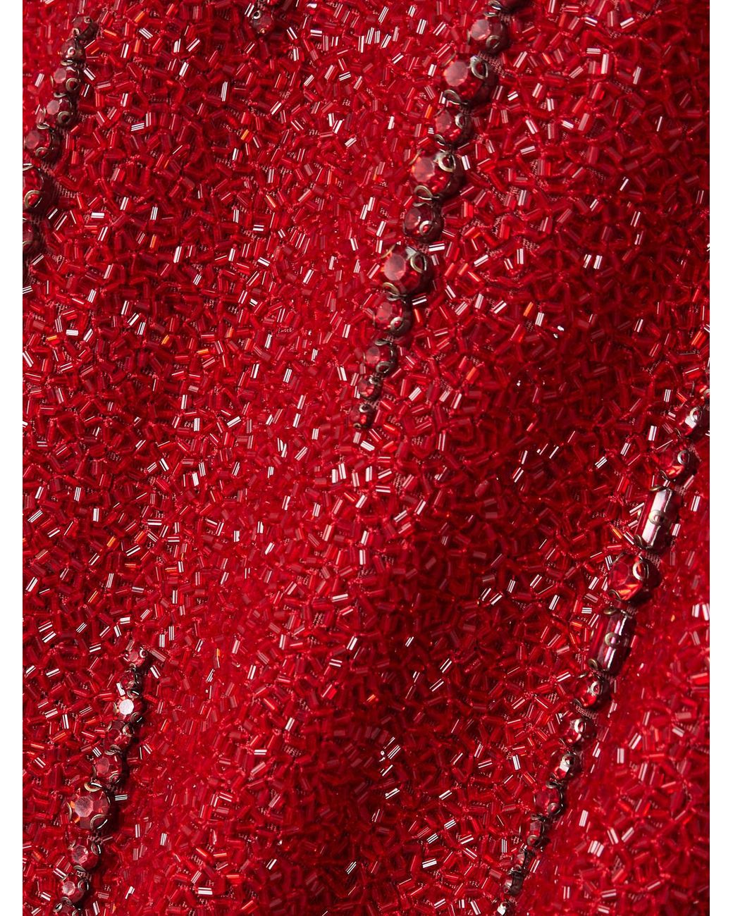 Clio Peppiatt Red Mimosa Embellished Stretch-Mesh Gown